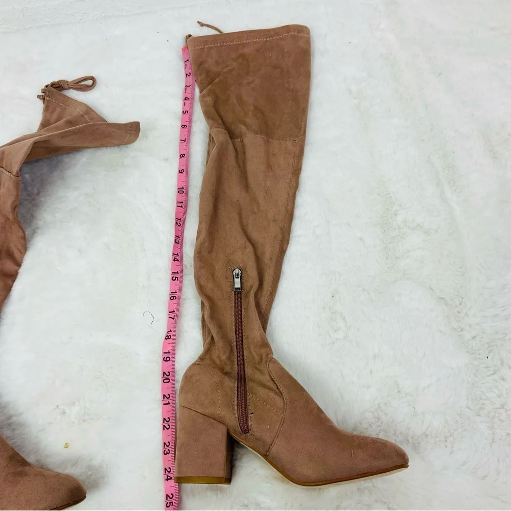 Catherine Malandrino sexy Suede Over-the-Knee heeled Boots in Tan size 7.5